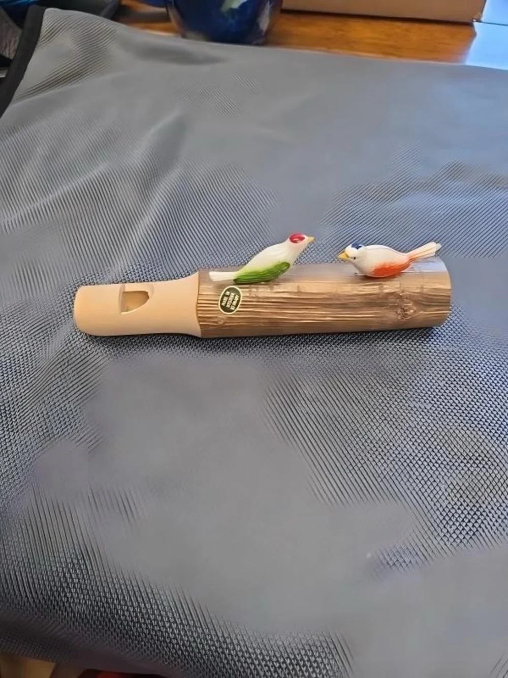 Ceramic Bird Perch Accent — White, Green & Red Decorative Perch